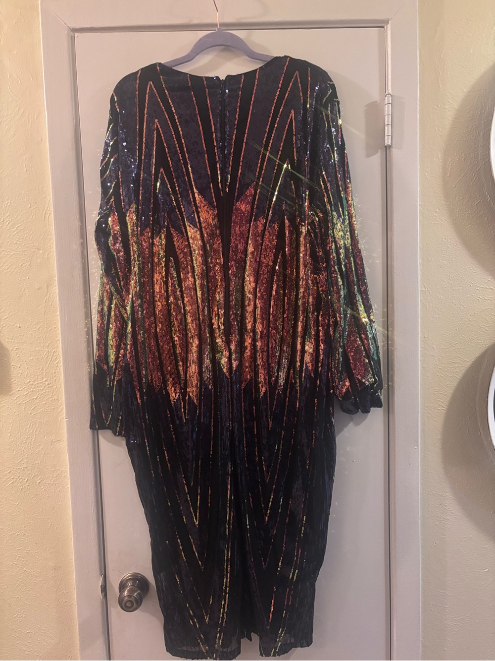 Black Velvet Long Sleeve Dress with Iridescent Copper Accents